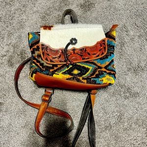 Myra Beaded Frills Back Pack purse with hair on hide flap